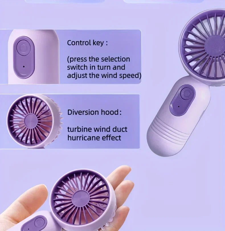XIAOTREE Portable Fan USB Rechargeable 3-speed Handheld Fan for Men and Women Suitable for Office Outdoor Travel and Camping