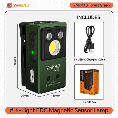 YEMAO M18 270LM Clip Pocket Flashlight 7 Color RGB Built-in 500mAh Battery Rechargeable 6 Light EDC Magnetic Sensor Lamp UVLight