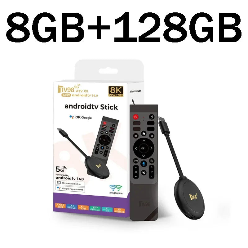 TV98 ATV X8 Smart TV Stick iptv Allwinner H313 quad-core 4G 5G Dual Wifi HD 8K 4K BT 5.0 8GB 128GB Voice Remote Android 14