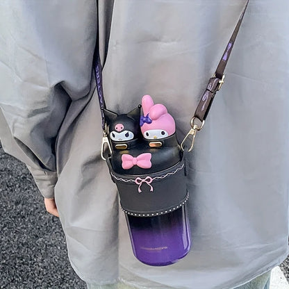 Hello Kitty Stainless Steel Insulated Cup, 550ML Portable Water Bottle for Outdoor Travel,Two Drinking Ways.  Cute Birthday Gift
