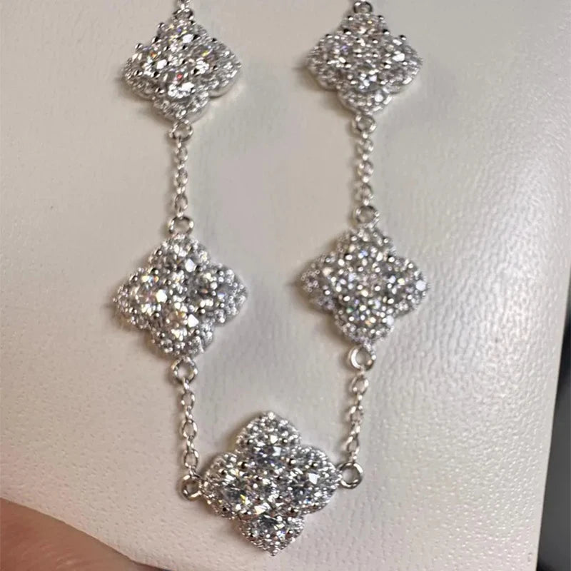 Rrjzz Four-Leaf Clover Moissanite Women Bracelet D Color VVS1 Lab Created Imitation Diamond Round Cut Jewelry GRA Certificated