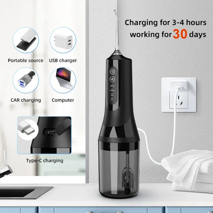 Professional wireless dental floss cleaner, 4 cleaning modes, portable rechargeable electric dental floss oral irrigator