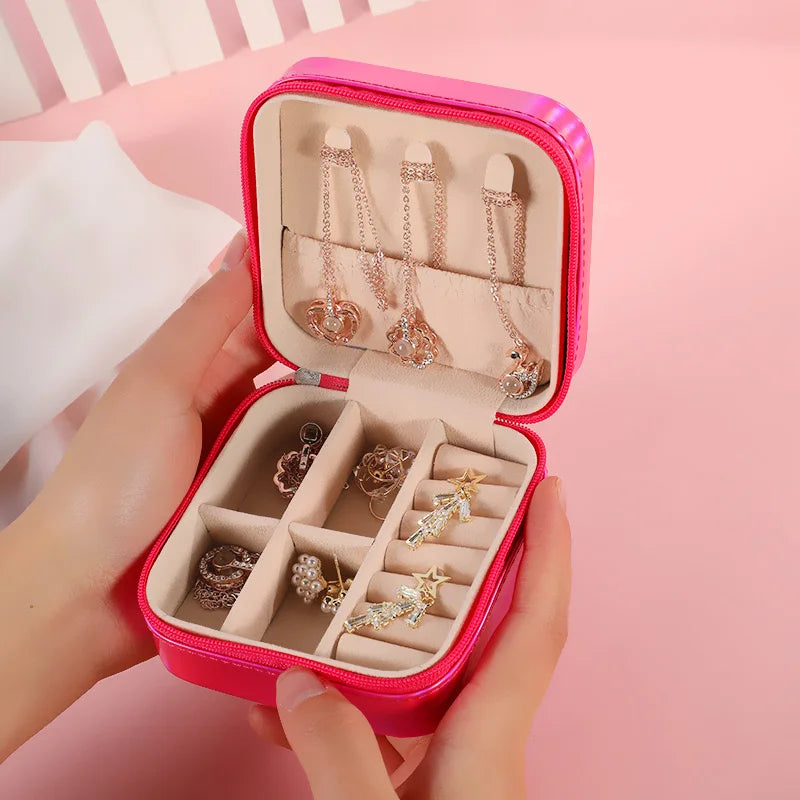 Jewelry Case Box Portable Small Travel Jewelry Organizer Necklace Earring Ring Storage Display Gift Box Travel Essentials