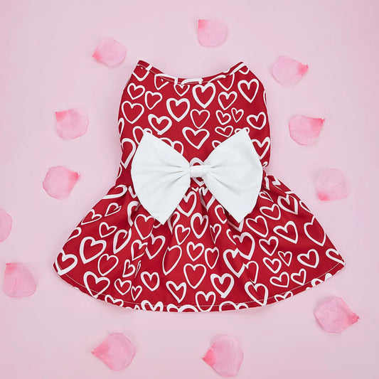 Valentines Day Pet Clothes Hearts Dog Valentines Outfit Bowknot Red Tulle Dog Dress with for Small Dogs Cat Girl by PDG ibma