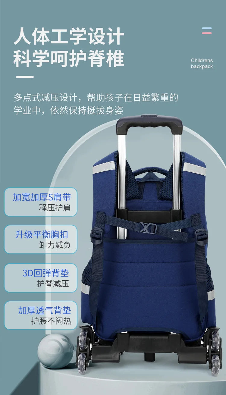 School Bag Kids Rolling Backpack for Boy Girls Wheeled Backpacks With Wheels Trolley Bookbag Carry on Luggage with Shoulder Bags