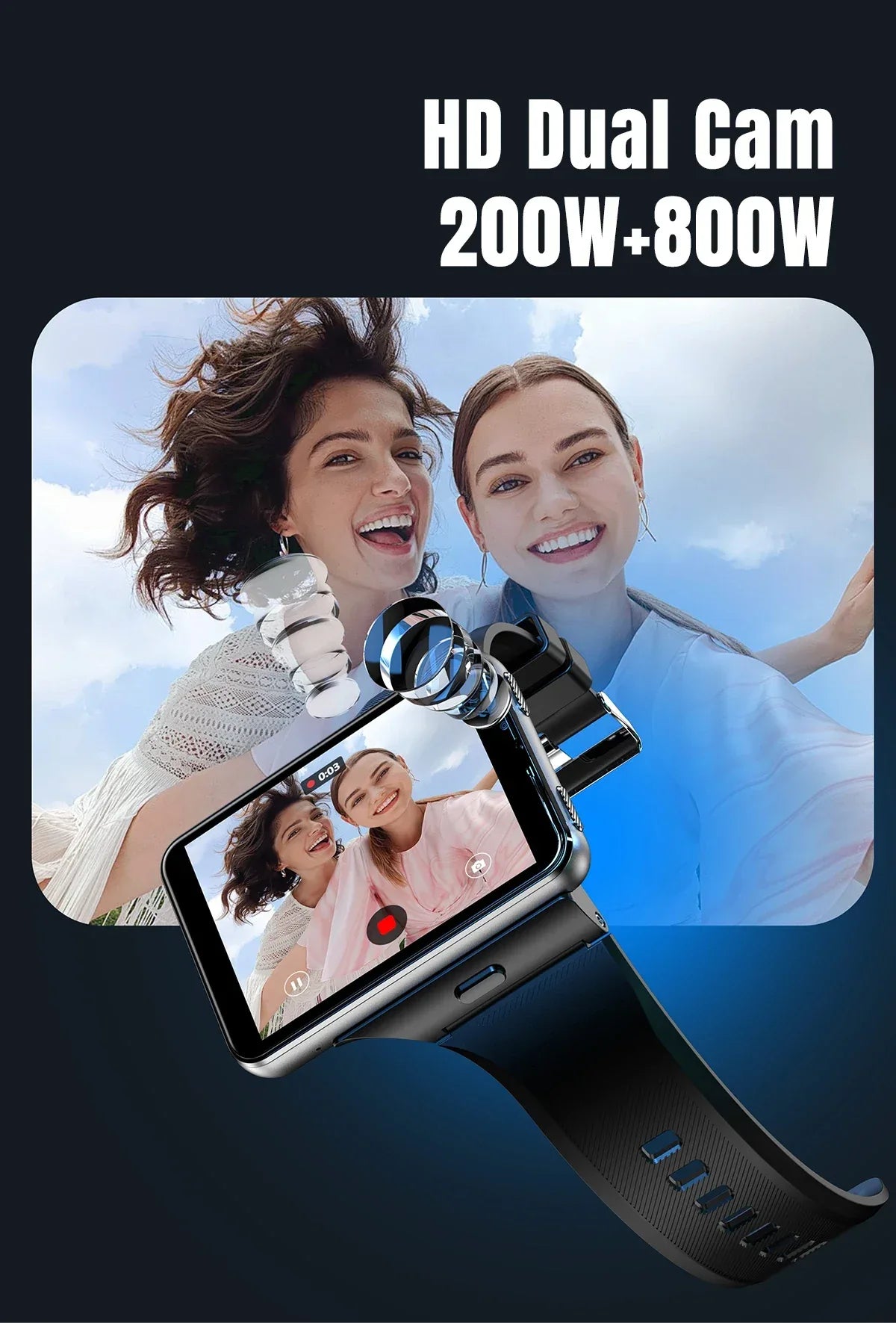 S999 4G LTE Smart Watch Android 11.0 OS 4GB RAM 64GB ROM 2.88" Big Screen 2MP/8MP Dual Camera Quad Core 2300mAh Men Smartwatch