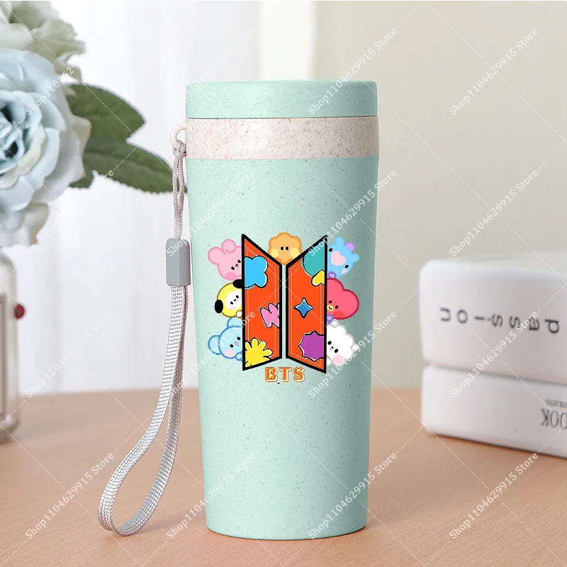 350ml BT21 Portable Water Bottle COOKY TATA RJ Cute Anime Leak-proof Plastic Drinking Cup Milk Coffee Juice Cup Drinkware Gift