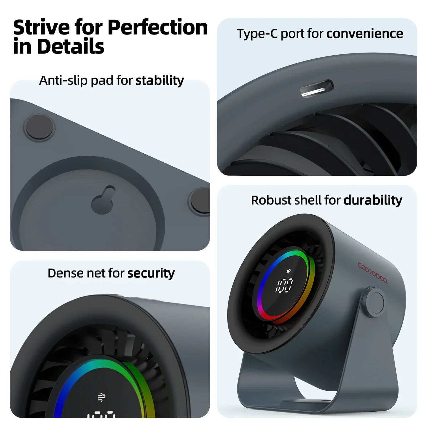 GOOJODOQ Desktop Fan 4000mAh Silent Adjustable Speed Air Circulation Fan 100 Speeds with Digital Display Wall Mountable