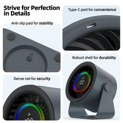 GOOJODOQ Desktop Fan 4000mAh Silent Adjustable Speed Air Circulation Fan 100 Speeds with Digital Display Wall Mountable