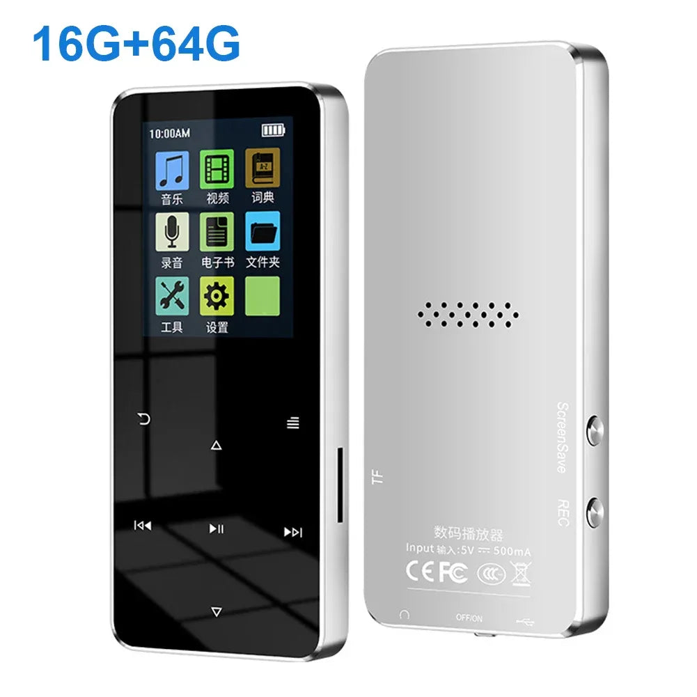 1.8 Inch Touchscreen MP3 MP4 Player Bluetooth-Compatible 5.0 Music Player FM Radio with E-Book Alarm Clock Built-in Speaker
