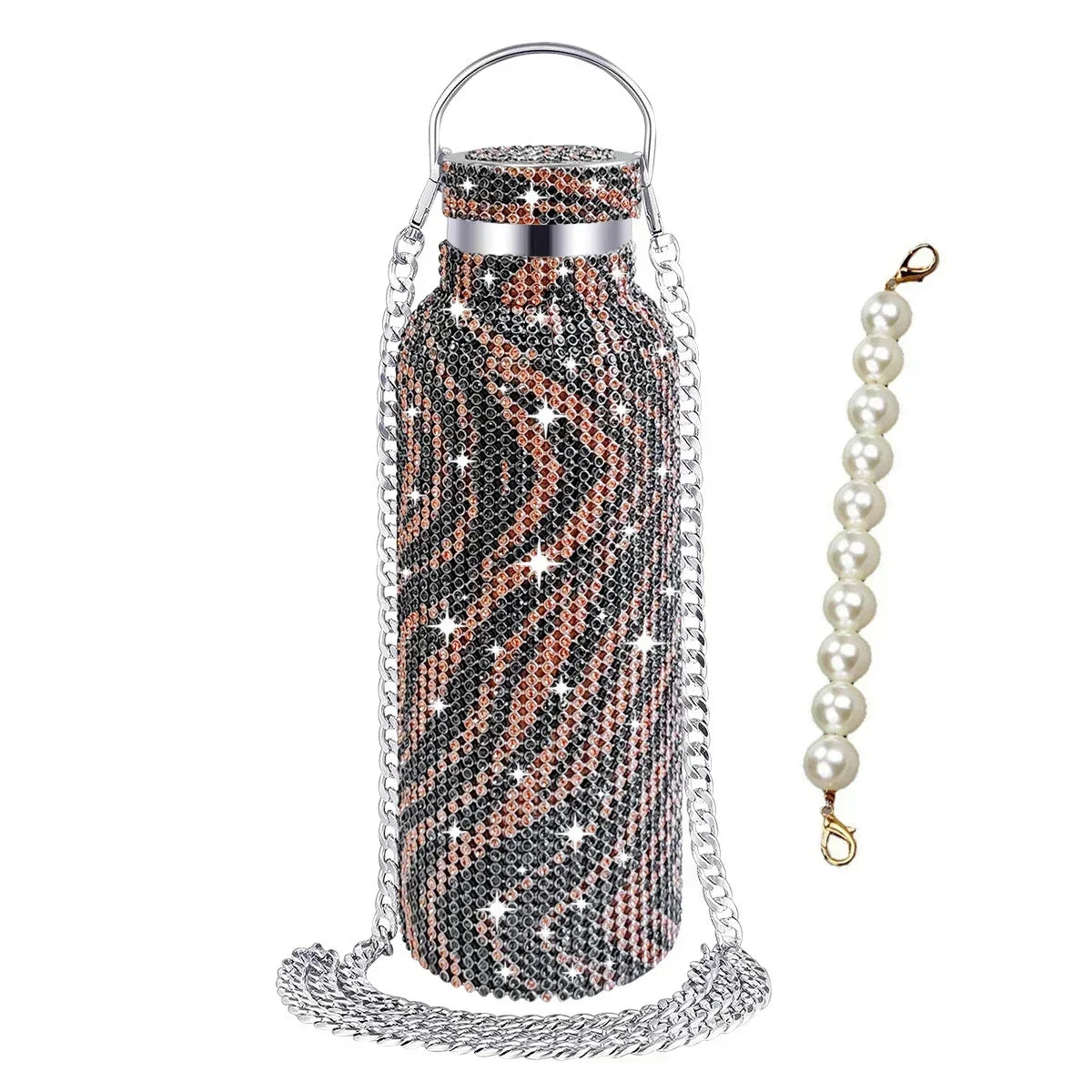 350/500/750/1000ml Luxury Rhinestone Thermos Bottle 2pcs Chain Portable Water Bottle Double Wall Stainless Steel Thermal Flask