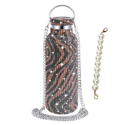 350/500/750/1000ml Luxury Rhinestone Thermos Bottle 2pcs Chain Portable Water Bottle Double Wall Stainless Steel Thermal Flask