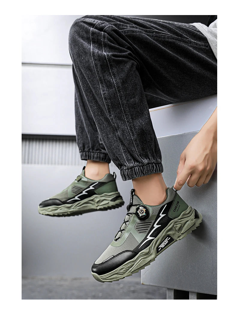 Men's casual sports shoes four season new rotating shoelaces comfort outdoor running walking shoes breathable soft-sole sneakers