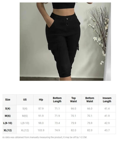Summer Women's Slim-Fit Capri Trousers Solid Color Casual Multiple Pocket Lace-Up High Waist Tight Leggings Capri Pants
