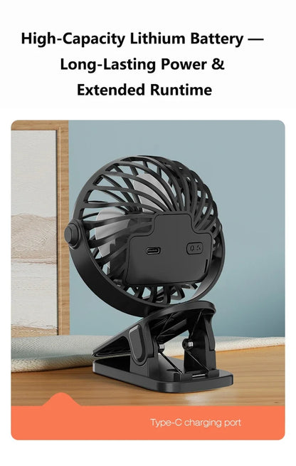 Portable Mini Cooler Fan 720°Rotatable Clip Fan Built In Night Lamp USB Rechargeable Personal Fan For Outdoor Camping Ventilador