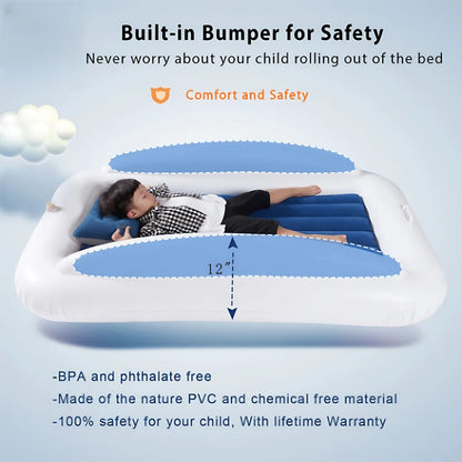 Portable Inflatable Toddler Travel Guardrail Air Mattress Mattress for Kids- Summer Outdoor Beach Sleeping Pad WIth Flocking