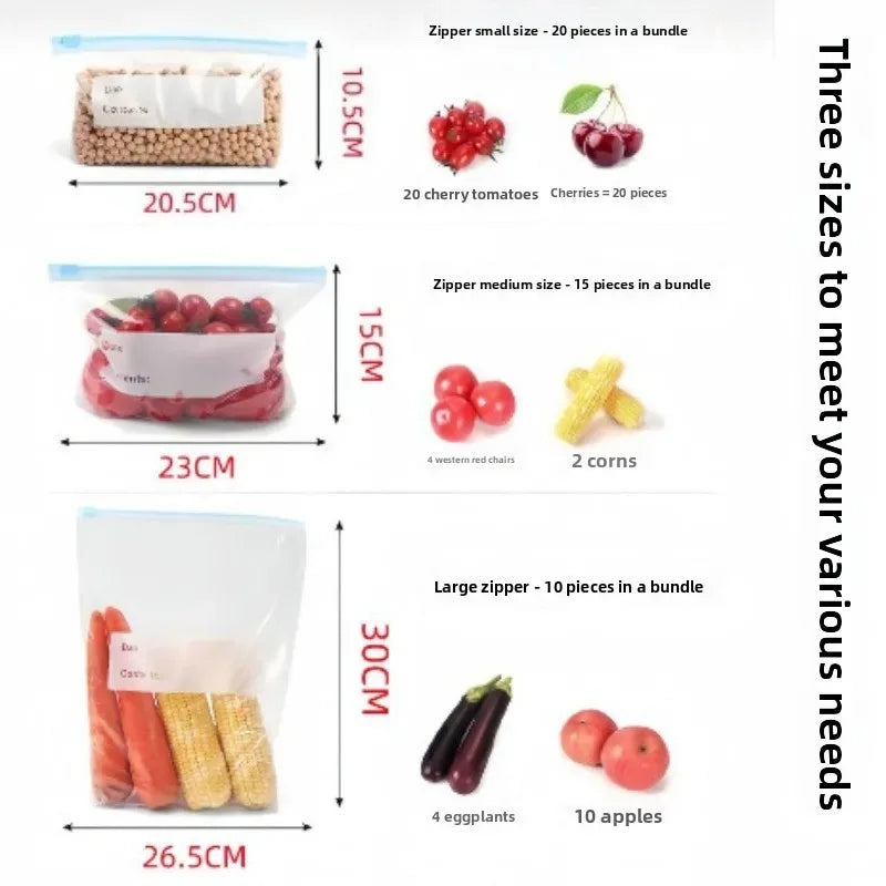 Multiple Sizes Kitchen Supplies Transparent and Visible Thick and Durable Sealing Bag for Food Eco-friendly Cling Bag Zip Bags