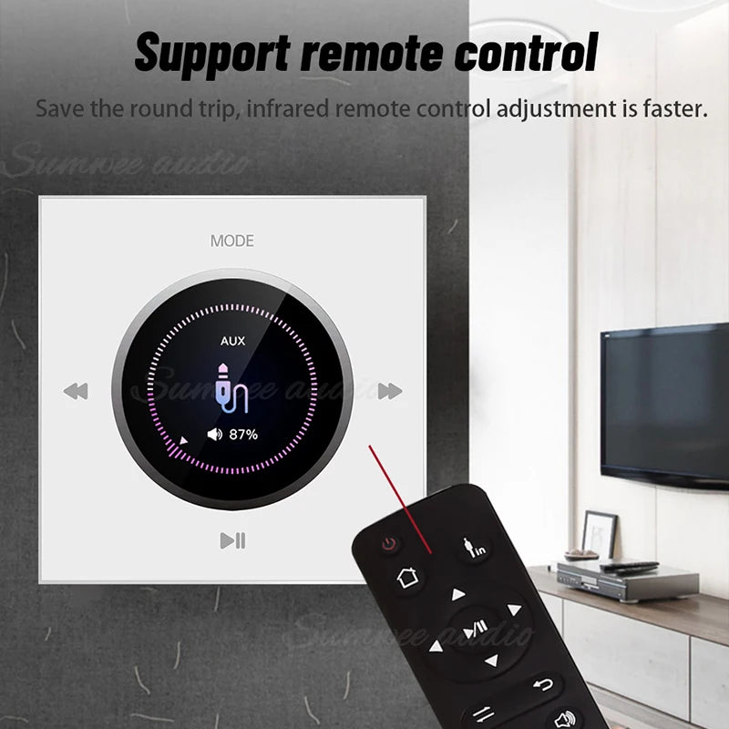 Home Background music player system audio in wall power amplifier bluetooths TF USB FM radio AUX controls panel ceiling speakers