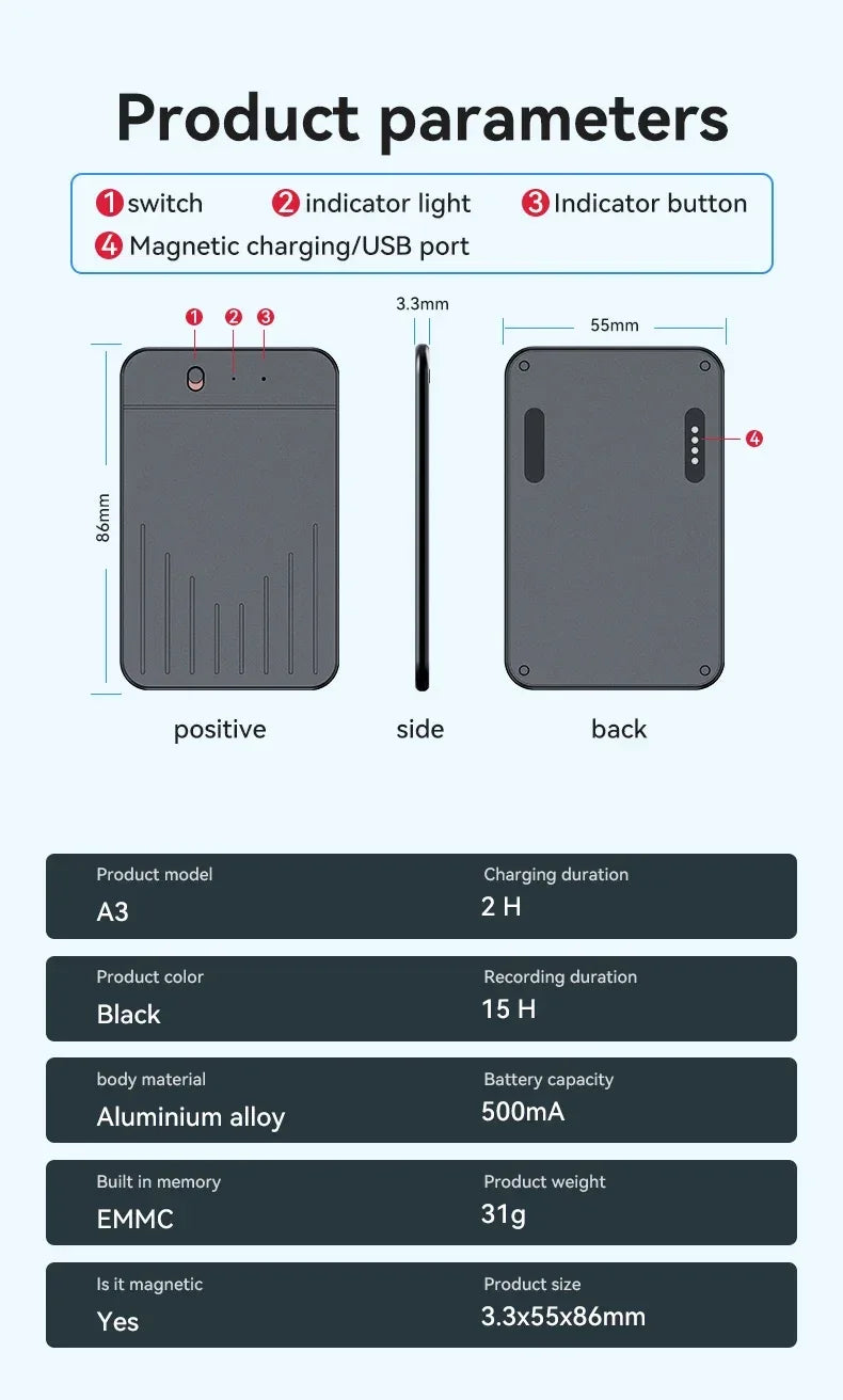 8-128GB AI ChatGPT-4 Intelligent Voice Recorder Audio App Phone Call Record Transcribe Summarize Voice to Text Conversion Device
