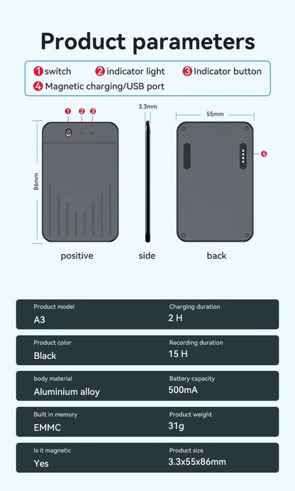 8-128GB AI ChatGPT-4 Intelligent Voice Recorder Audio App Phone Call Record Transcribe Summarize Voice to Text Conversion Device