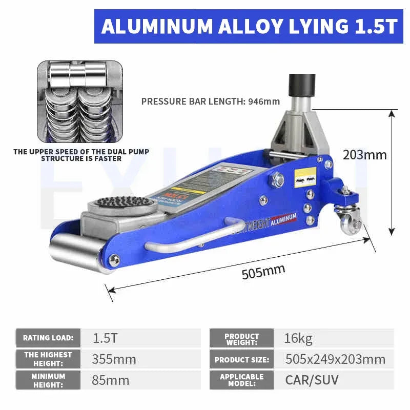 Automotive Aluminum Alloy Horizontal Hydraulic Jack Tire Replacement Auto Repair Lifting Jack Car SUV Off road Vehicle Aluminum