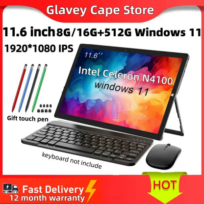 11.6 INCH 16GB RAM 512GB eMMC ROM WINDOWS 11 TABLET PC PAD1162 Intel Celeron N4100 CPU 1920 x 1080 Pixel WIFI Type C