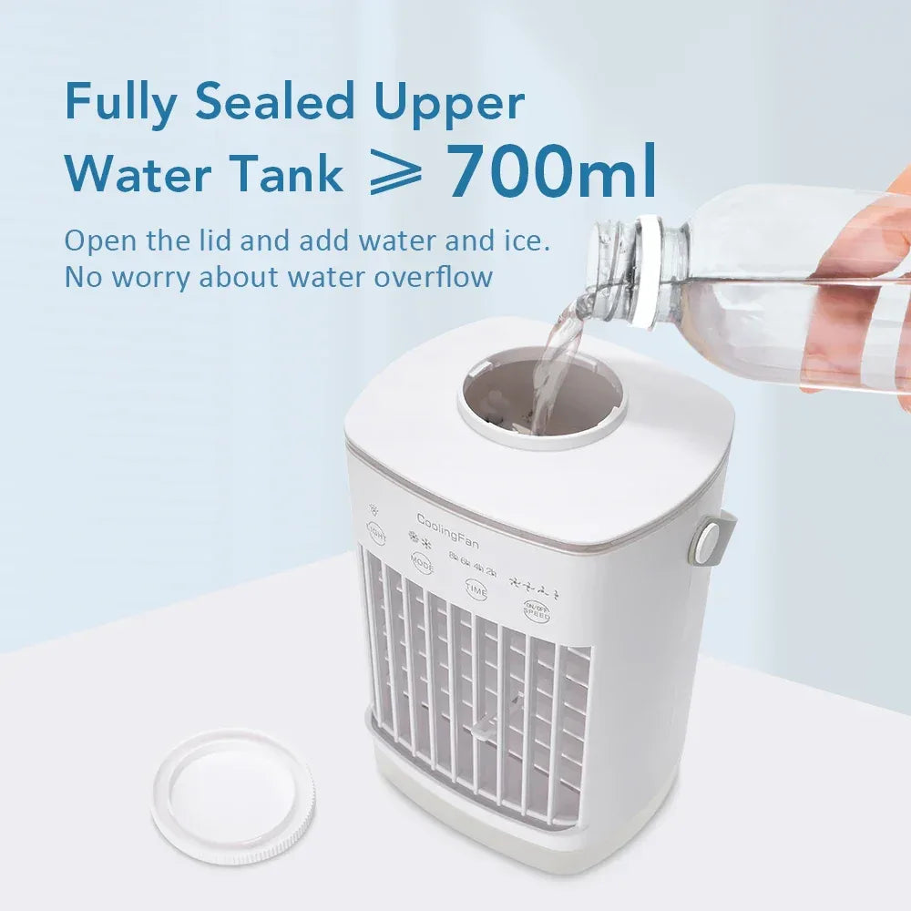 Air Conditioner Portable Desktop Air Cooler Fan with LED Night Light & Humidifier, Mini Mist Cooling Fan for Office Home