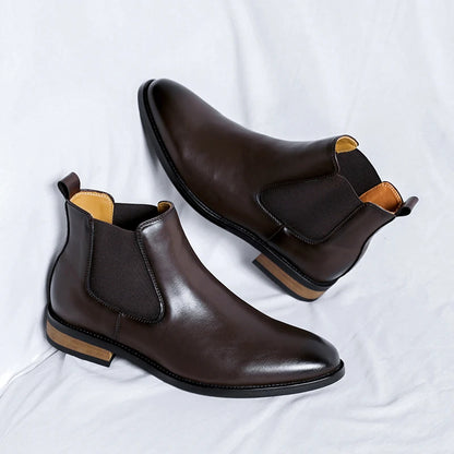 Genuine Leather Classic Men High Top Chelsea Ankle Boots High Quality Mens Casual Dress Business Shoes Comfy OutdoorBasic Boots