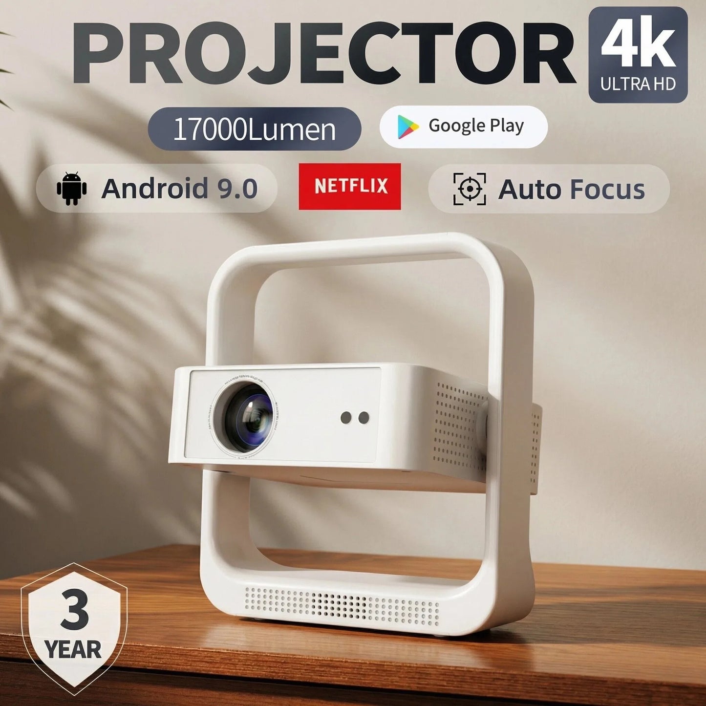 Fintex C9 NEW 17000Lumen Projector 4k Full HD 1080P HDR10 Proyector 700 ANSI Android TV9.0 Auto Focus 2+16G Portable Projectors