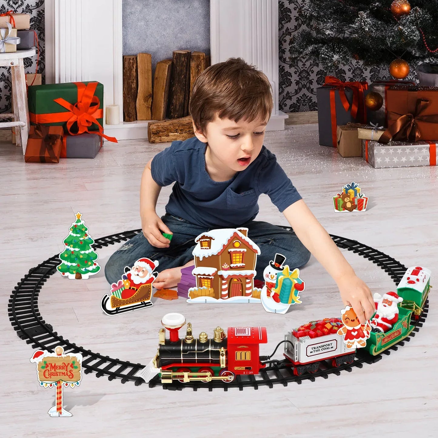 Christmas Train Set Electric Railway Tracks Train Toy With Sound Light For Kids Gift Under The Christmas Tree Decoration