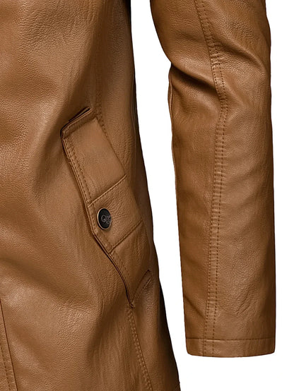 Men Long Coat Men Autumn Fashion Long Warm Pocket Leather Jacket Men Winter Casual England Style Vintage Leather Jacket Parkas