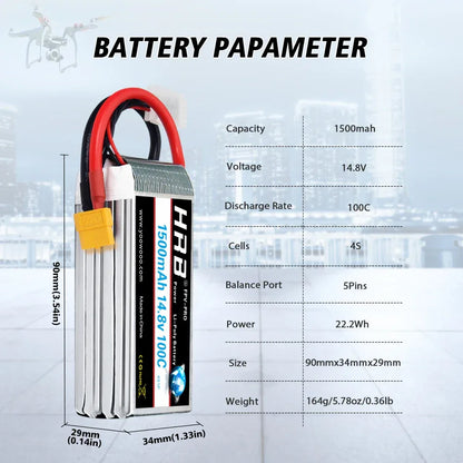 HRB 14.8V 1500mah Lipo 4S 100C RC Battery with XT60 Connector for RC Airplane fpv drones rc car truck tack RC Boat
