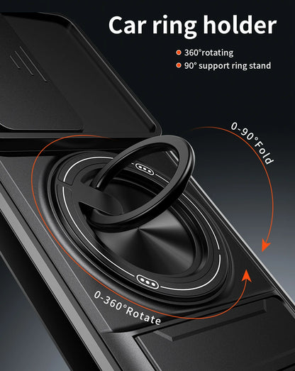 KEYSION Magnetic Phone Case for TECNO Camon 50 Pro 50 Ultra 5G Slide Camera Protection Upright Kickstand Ring Shockproof Cover