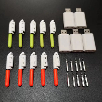 10 pcs/lot Electronic Light Stick With 10 Rechargeable Battery CR322 / CR425 Clip on Fishing Rod Glowing Lamp Night Fishing D001