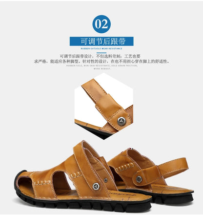 Men Sandals Summer Leather Men Shoes Breathable Walking Beach Slippers Outdoor Sandals Flat Casual  High Quality Fashion Sandals