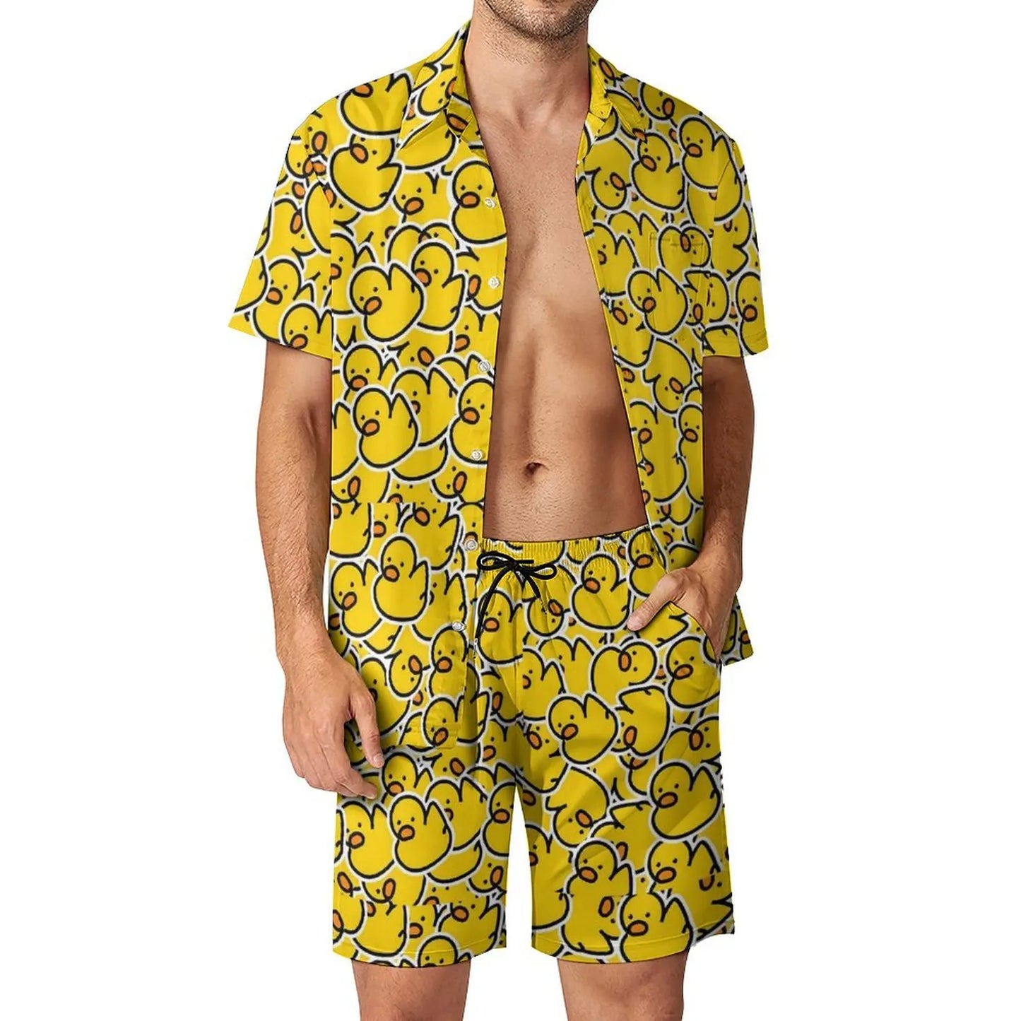 Summer Yellow Rubber Duck 3D Print Men Shirt Sets Short Sleeve Shirt Oversized Beach Shorts Streetwear Hawaiian Suits Clothes