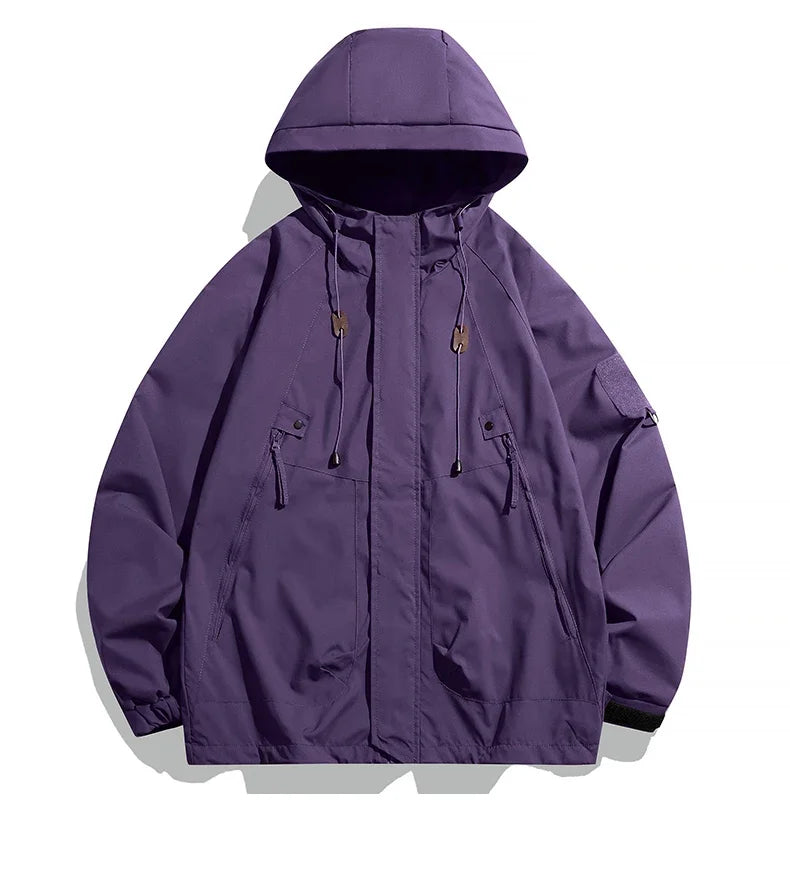 Windbreakers Men Hooded Jacket Zipper Coat Cargo Waterproof Black Bomber Camping Loose Thin Softshell Hooded Hiking Jacket