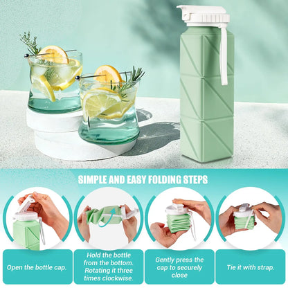 Collapsible travel water bottle, food grade BPA-free silicone collapsible water bottle, leak-proof portable water bottle, suitab