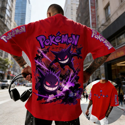 Men's T Shirt Sports T Shirt Short Sleeve T Shirt Purple Gengar Back Print Red Eyes Sharp Teeth with Smoke Sleeve Patterns
