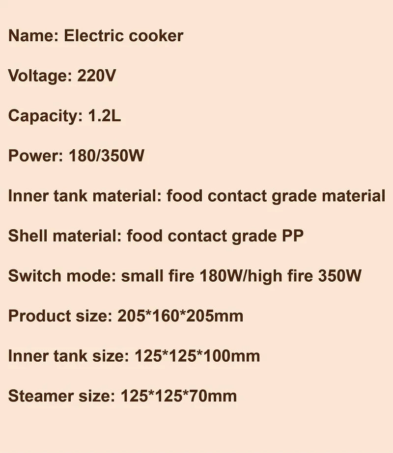 1.2L Electric Cooker Student Dormitory Low Power Noodle Cooker Multifunction Pot Portable Travel Mini Electric Hot Pot 200W