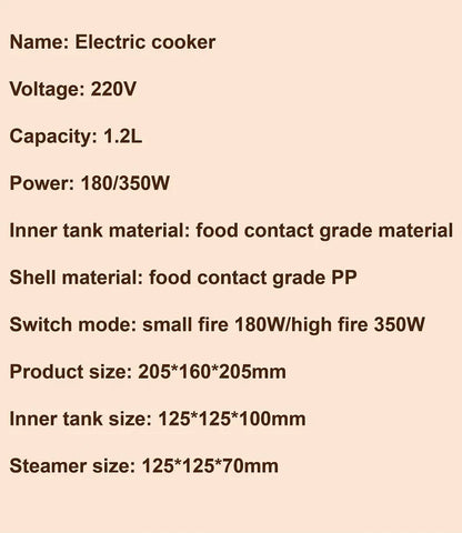 1.2L Electric Cooker Student Dormitory Low Power Noodle Cooker Multifunction Pot Portable Travel Mini Electric Hot Pot 200W