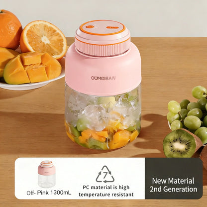 1300ML Portable Juicer, Fresh Fruit Mixer 38 Blades, USB Rechargeable Multifunctional Juicer Ice Crusher Smoothie Blender Home