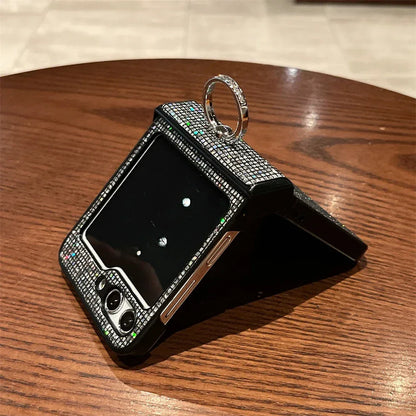 Luxuxy Glitter Sequin Ring Holder Bracket Phone Case For Samsung Galaxy Z Flip3 Z Flip5 Z Flip6 4 Blingbling Back Cover