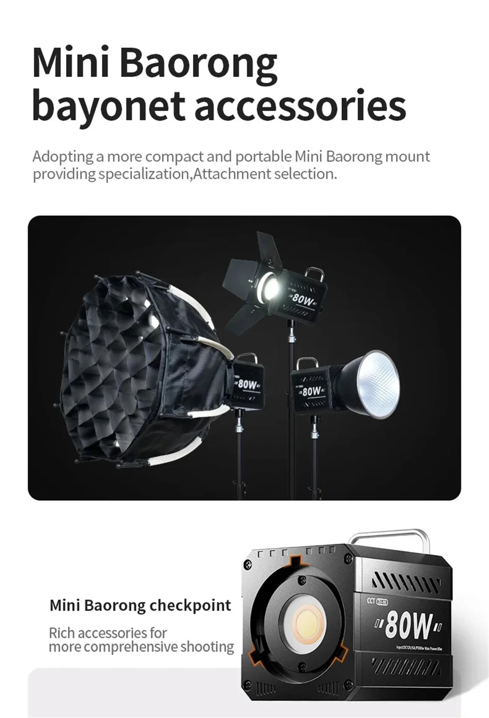ZU80 COB Photo Studio Light Bi-Color 2500K-8500K LED Video Light CRI95+ TLCI97+ Photography Fill Lighting with Diffuser