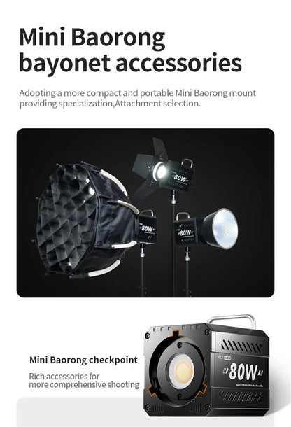 ZU80 COB Photo Studio Light Bi-Color 2500K-8500K LED Video Light CRI95+ TLCI97+ Photography Fill Lighting with Diffuser