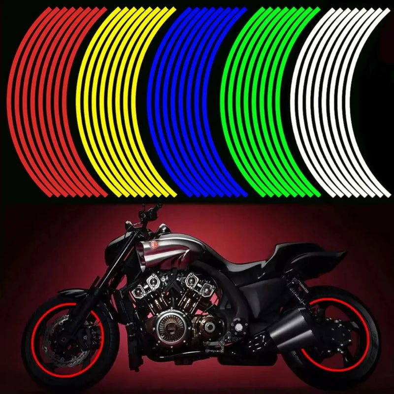 Car Styling Strips Reflective Motocross Bike Motorcycle Wheel Stickers and Decals 17/18 Inch Reflective Rim Tape 1 Set 7 Colors