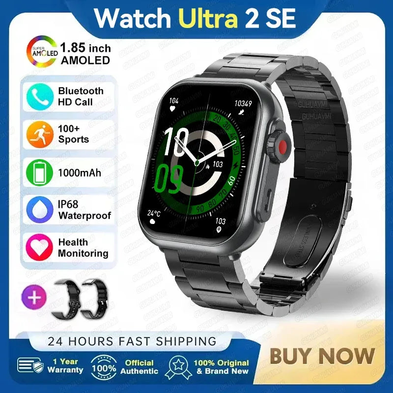 Watch Ultra 2 SE Men Women 1000mAh AMOLED Heart Rate 100+Sport Bluetooth Call GPS Track Waterproof Smart Watch For IOS Android