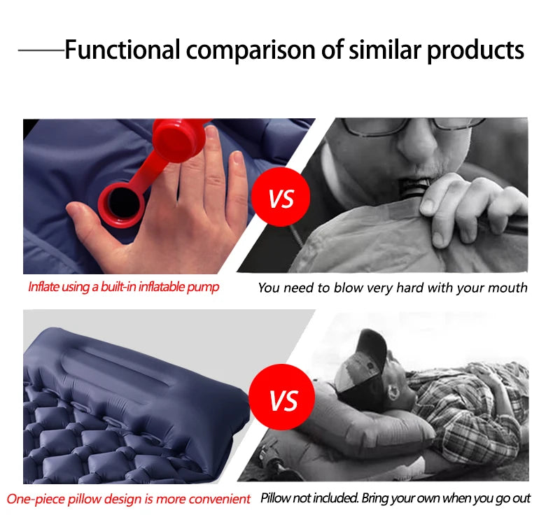 Outdoor Camping Sleeping Pad Folding Sleep Mat Beach Inflat Mattress with Pillows Ultralight Air Mat Travel Hiking New