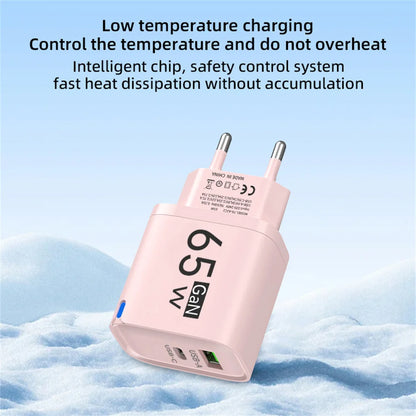 GaN 65W USB C Charger 3 Ports Quick Charge 3.0 QC3.0 Fast Charger Travel Wall Adapter for iPhone Samsung Xiaomi Huawei EU UK US