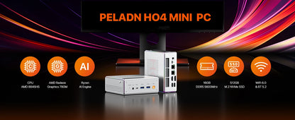PELADN HO4 Gaming Mini PC AMD Ryzen 7 8845HS 32GB DDR5 5600MHz 1TB PCIe4.0 SSD, AMD Radeon 780M with Dual RJ45 LAN, WiFi6 BT5.2